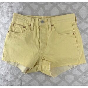 Levi's Premium 501 Women W26‎ Yellow Button Fly Cut Off Denim Shorts